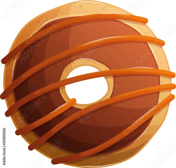 Fototapeta Delicious chocolate glazed donut with caramel drizzle, sweet temptation, food illustration.