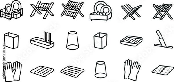 Fototapeta Minimalist dish drying racks and kitchen accessories collection for modern design