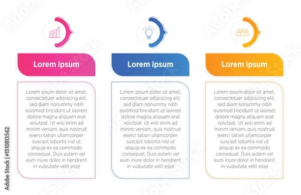 Fototapeta Colorful Business infographic template. 3 Step timeline journey. Process diagram, 3 options on white background, Infographics elements vector illustration.