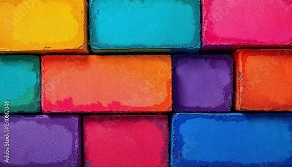 Obraz Colorful crayon blocks create a vibrant pattern with hand drawn elements in assorted colors and shapes