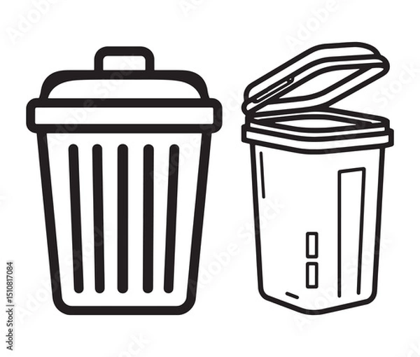 Fototapeta Minimalist trash can icon line art vector illustration. Two style trash cans bold & clean vector design.