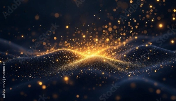 Obraz Luxury navy and gold landscape with shimmering particles creating a mesmerizing effect at twilight
