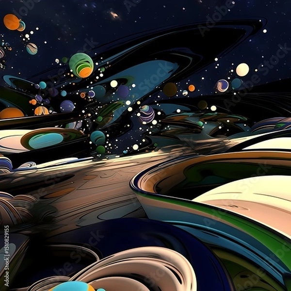 Obraz Surreal cosmic scene, abstract swirling shapes, starry sky, dreamlike