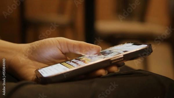 Obraz Communication via mobile phones, social media and working online, ordering products online and making financial transactions.
