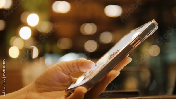 Obraz Communication via mobile phones, social media and working online, ordering products online and making financial transactions.