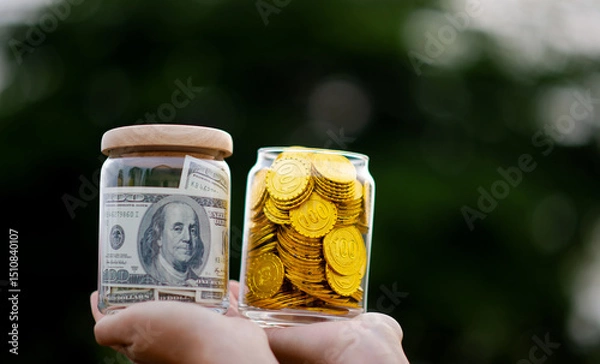 Obraz Dollar and Gold Investment in Finance and Gold Financial Planning