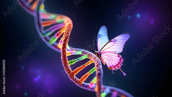 Obraz Colorful butterfly on dna helix genetic science concept