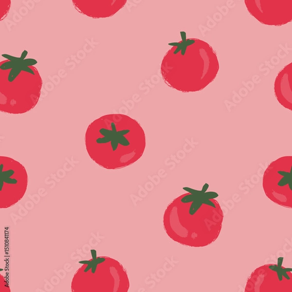 Obraz Pink Tomato Pattern - Seamless Textile Design with Red Tomatoes