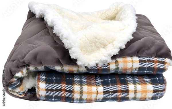 Fototapeta A plaid blanket isolated on a transparent background, perfect for clipart and design projects, showing detailed fabric texture and pattern
