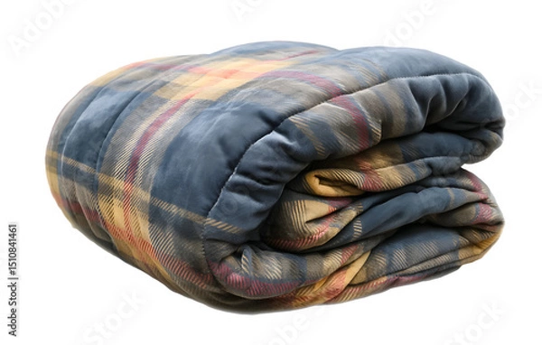 Fototapeta A plaid blanket isolated on a transparent background, perfect for clipart and design projects, showing detailed fabric texture and pattern
