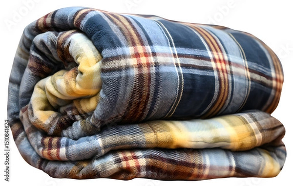 Fototapeta A plaid blanket isolated on a transparent background, perfect for clipart and design projects, showing detailed fabric texture and pattern
