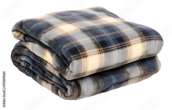 Fototapeta A plaid blanket isolated on a transparent background, perfect for clipart and design projects, showing detailed fabric texture and pattern
