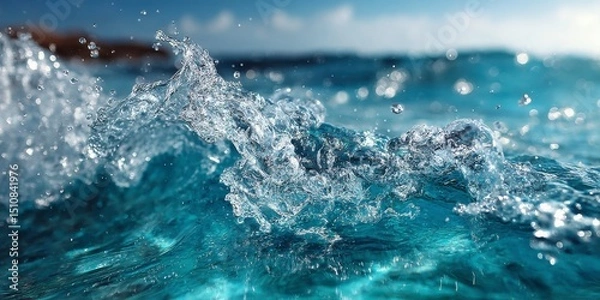 Fototapeta Dynamic Ocean Waves with Rising Spray Under Bright Sky