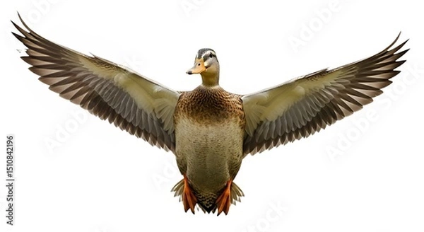 Fototapeta Female Mallard Duck in Flight, Wings Spread Wide isolated on transparent background