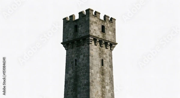 Obraz Stone tower, crenellated,  isolated on white