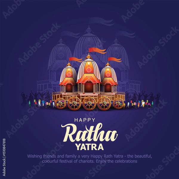Fototapeta Indian festival Ratha Yatra of Lord god Jagannath, Balabhadra and Subhadra on Chariot with people. new abstract vector illustration design