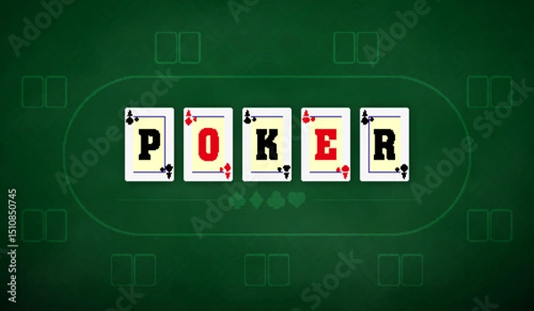 Obraz Poker table background in green color. Combination of playing cards for playing Texas Hold'em poker. Vector illustration.