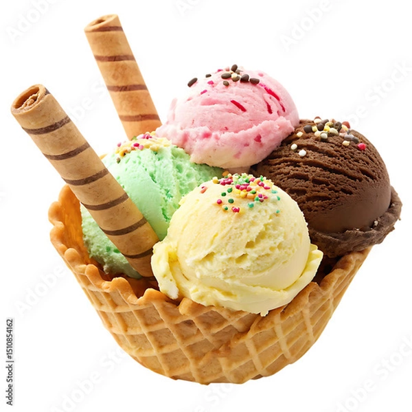 Fototapeta Delightful Scoop Delights: Indulge in a Waffle Bowl of Ice Cream, isolated transparent background Png, AI Generative