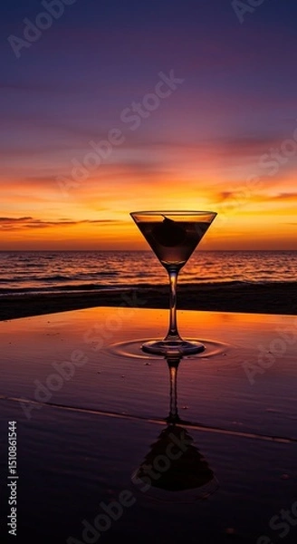 Obraz Evening serenity: martini glass reflecting sunset over the ocean horizon