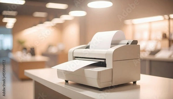 Obraz Office productivity device: A beige printer preparing to dispatch a fresh document
