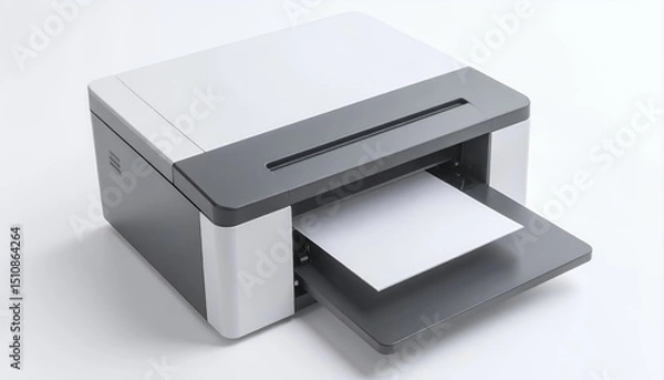 Obraz Modern printer emitting a blank sheet on a pristine white background