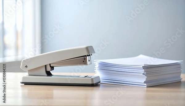 Obraz A minimalist composition highlighting a stapler and stack of papers on desktop
