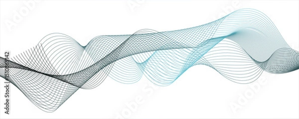 Fototapeta Abstract minimalistic wave pattern composed of smooth, sky blue gradient curves on a white background.Modern digital and geometric technology themes & data visualizations, scientific ...