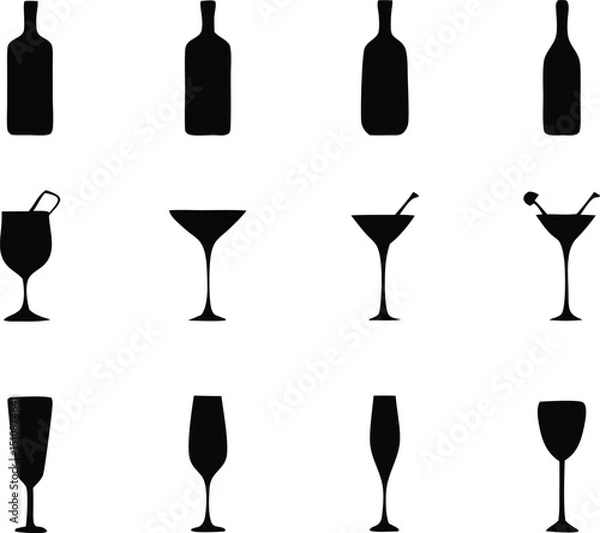 Obraz Silhouette Wine Bottles design.