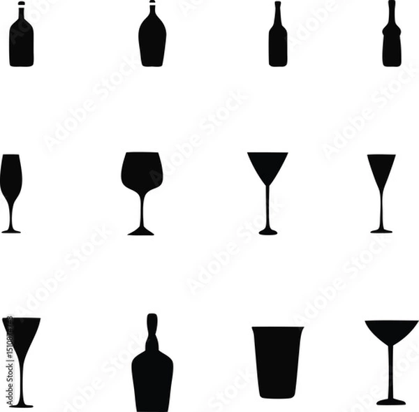 Obraz Silhouette Wine Bottles vector icon design.