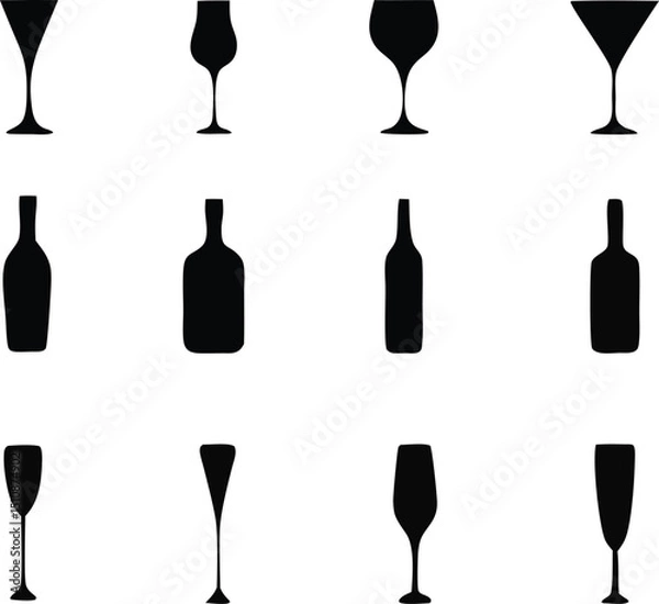 Fototapeta Silhouette Wine Bottles design. Bottles vector icon design.