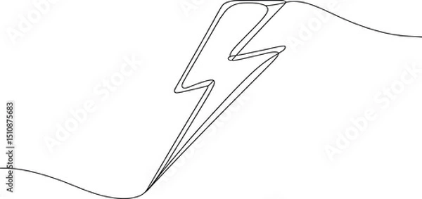 Fototapeta Single Line Lightning Bolt Drawing, Minimalist Thunder Icon Illustration.