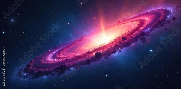 Fototapeta Vast, swirling nebulae mark the edge of a known galaxy, representing the cosmic boundary of our universe Stars cluster densely near the border, fading into darkness beyond , galactic, darkness