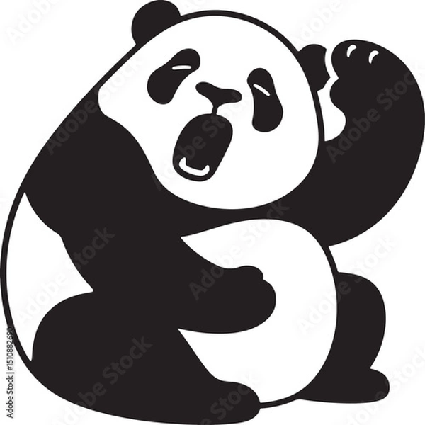 Fototapeta Yawning panda cartoon flat style, Sleepy panda character black and white
