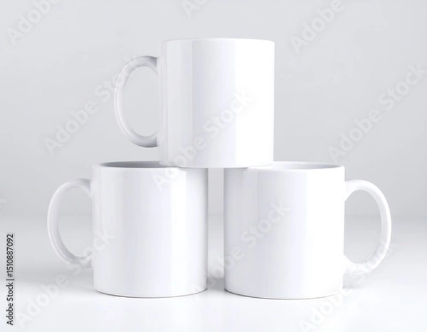 Obraz Three white mugs stacked (4)