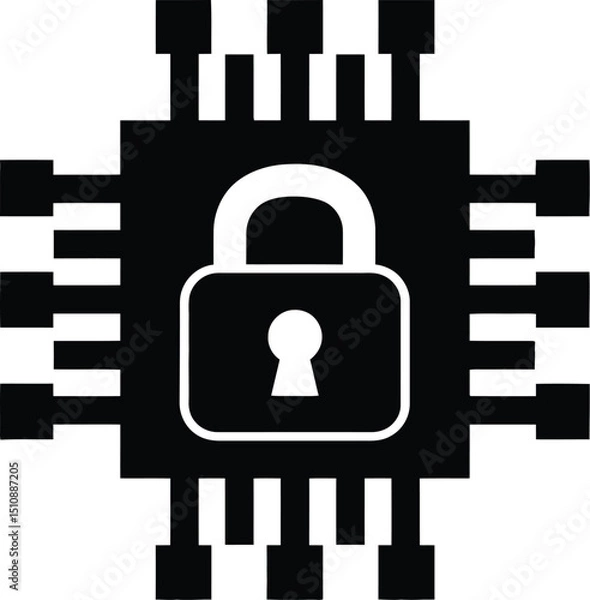 Fototapeta Cybersecurity chip lock icon for secure data protection and privacy technology concept design vector