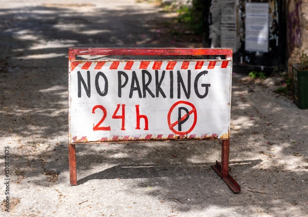 Obraz NO PARKING road sign. No parking 24 h text and letter P with a slash.