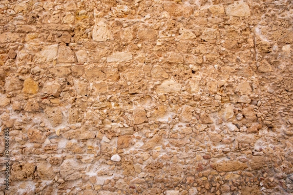 Obraz Stone wall background texture. Natural brown color rocks and mortar backdrop