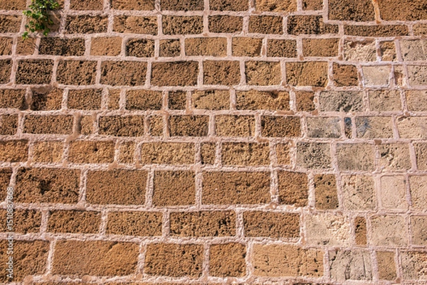 Obraz Stone wall background texture. Natural brown color blocks, horizontal and vertical pattern backdrop