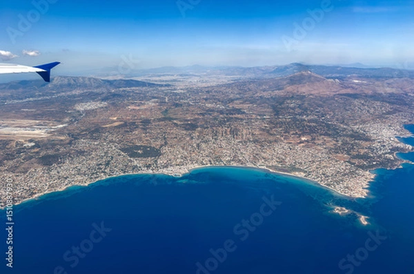 Obraz Athens, Greece airport. Aerial view out of airplane window.