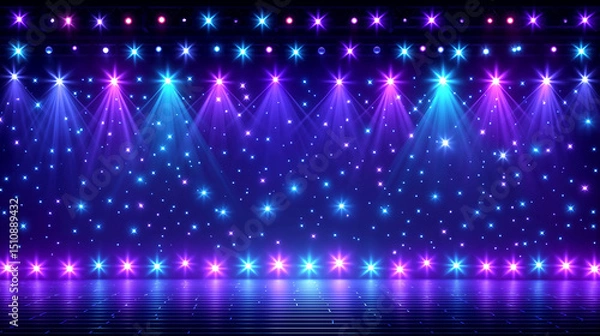 Fototapeta Colorful stage with glowing star lights and vibrant spotlights creating magical concert atmosphere