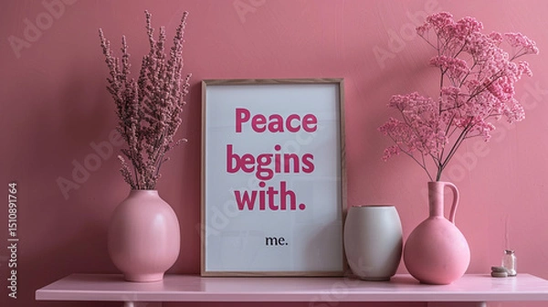 Obraz Elegant poster with minimalist design and affirmations like "Peace begins with me."