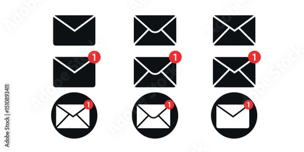 Obraz mail icon with notification badge. email icon set. email icon design. email icon with notification badge. set of envelopes