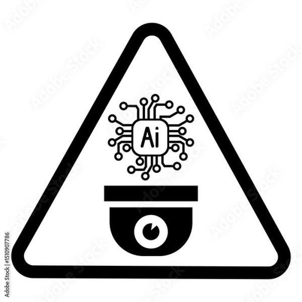 Fototapeta AI Surveillance Camera Warning Sign, Artificial Intelligence Monitoring Symbol