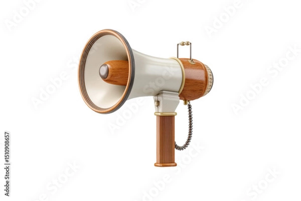 Fototapeta PNG Vintage style wooden megaphone with chain handle on white background
