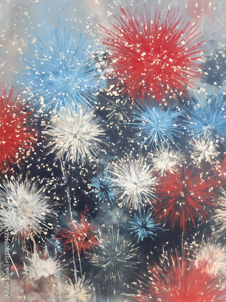 Obraz Vintage Independence Day Print with Patriotic Fireworks
