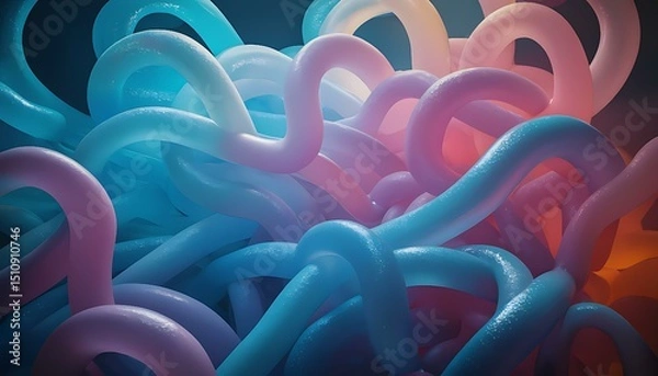 Fototapeta Abstract tubes, matte texture with gentle shine, rich saturated pastel colors blending cyan