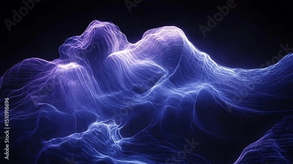 Fototapeta Abstract Landscape with Wavy Terrain and Glowing Purple Hues, Evoking a Sense of Depth and Mystery.