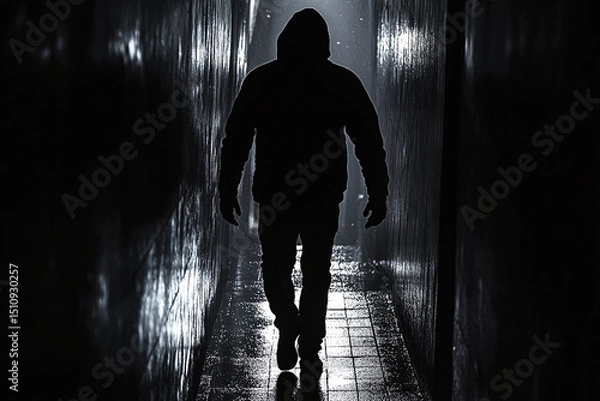 Fototapeta Silhouette of a thief sneaking through the shadows