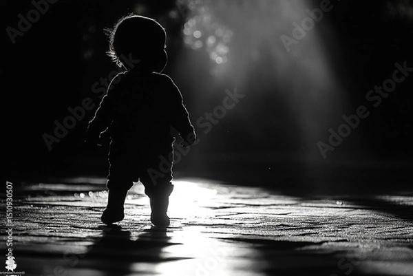 Fototapeta Silhouette of a toddler taking their first steps
