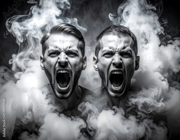 Obraz Two men screaming amidst smoke